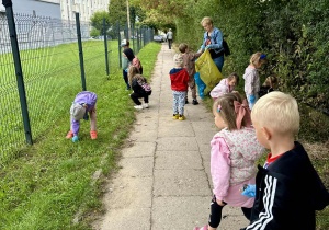 Słoneczka sprzątają śmieci wokół chodnika