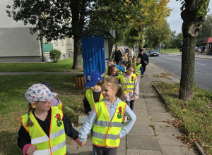 Pszczółki i Biedronki podczas wycieczki pieszej na skrzyżowanie