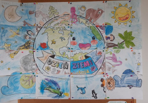 Plakat "Ziemia" stworzony przez dzieci z grupy Biedronki
